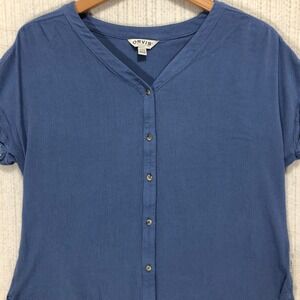 ORVIS Classic Collection Blue Textured V Neck Button‎ Front Short Sleeve Shirt S